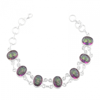 Handcrafted pure silver mystic topaz bracelet