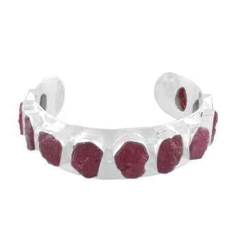 925 silver ruby rough stone cuff bracelet