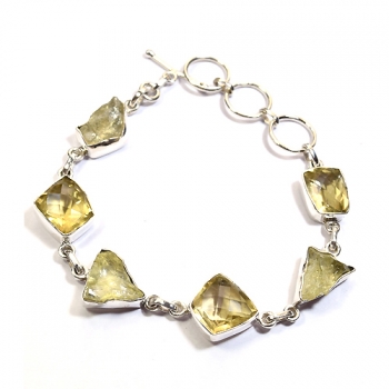 Pure silver yellow lemon quartz bracelet