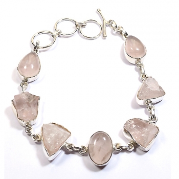 Pure silver pink rose quartz bracelet