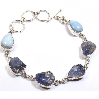 Pure silver blue opal and tanzanite bracelet