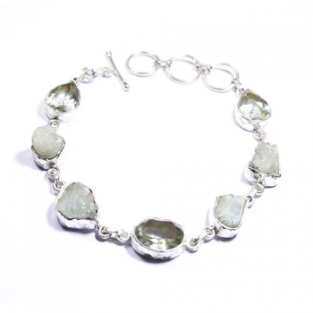 Natural uncut aquamarine silver bracelet