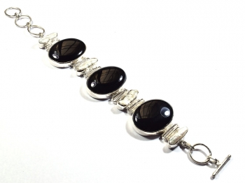 Black onyx and pearl 925 silver bracelet