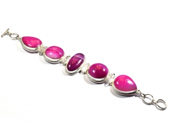Pure silver pink chalcedony bracelet for women