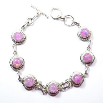 Pure silver pink moonstone fashion bracelet