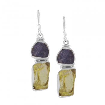 925 silver lemon quartz and tanzanite earrings