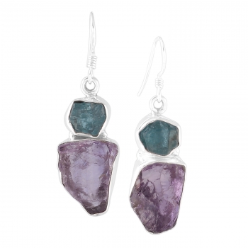 925 silver blue apatite rough stone earrings