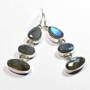 Pure silver faceted labradorite earrings