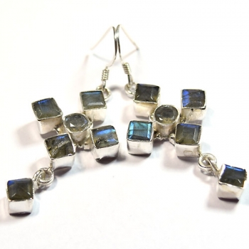 Authentic silver faceted labradorite earrings