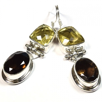 Pure silver lemon & smoky quartz earrings
