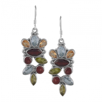Pure silver color stone dangle earrings