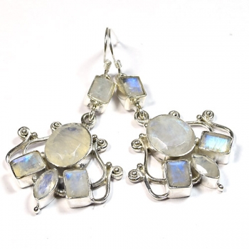 925 silver faceted rainbow moonstone earrings