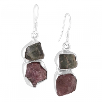 925 silver tourmaline rough stone earrings