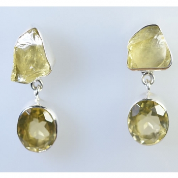 Pure silver two stone drop earrings