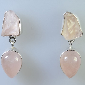Pure Silver Pink Rose Quartz Earrings