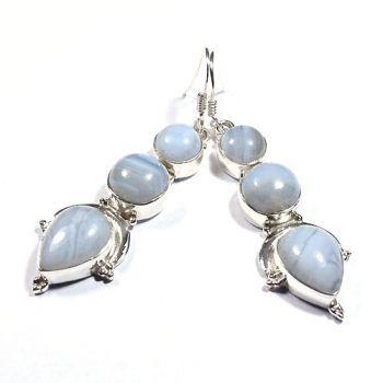 Pure silver blue lace agate dangle earrings