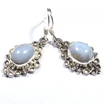 Genuine gemstones blue lace gate drop earrings