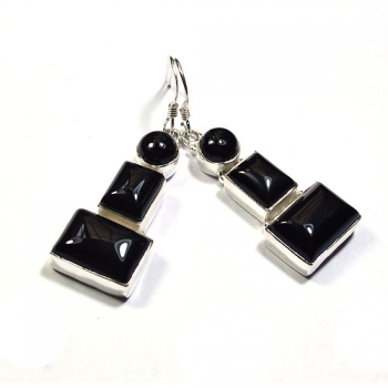 925 silver black onyx three stone earrings 