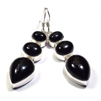 Three stone black onyx dangle earrings