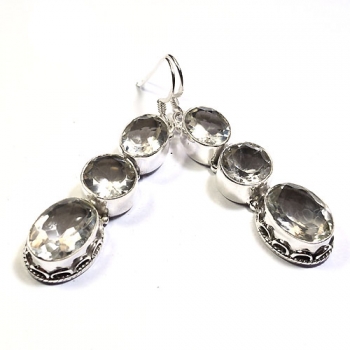 Three stone sterling silver white crystal earrings 