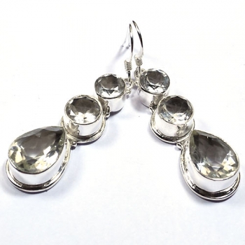Three stone dangle silver earrings