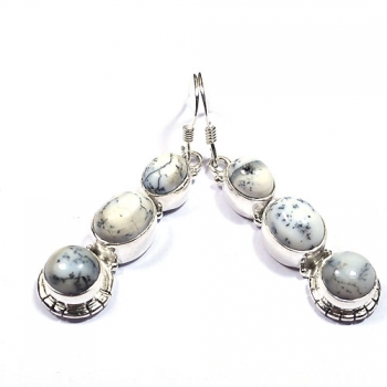 Authentic silver dendrite agate dangle earrings 