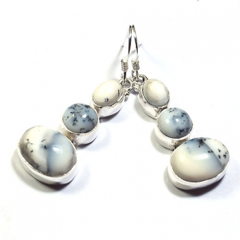 Authentic silver dendrite agate dangle earrings 