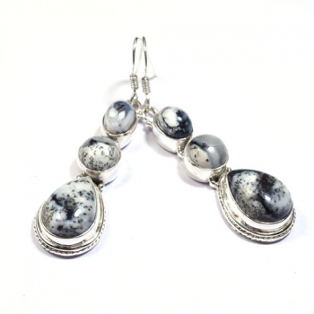 Pure silver dendrite agate dangle earrings 