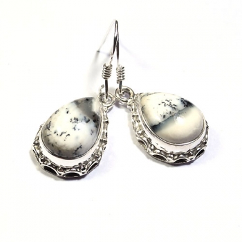 925 sterling silver dendrite agate drop earrings