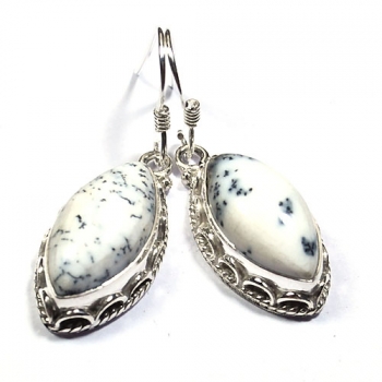 925 sterling silver dendrite agate drop earrings