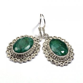 Green emerald quartz sterling silver drop earrings