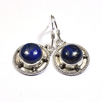 Genuine gemstones blue lapis lazuli round earrings 