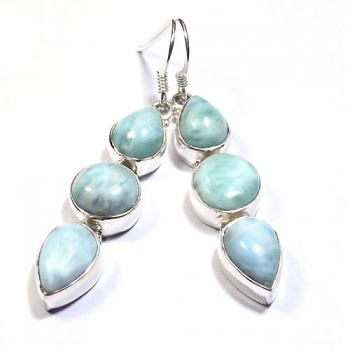 Simple design bezel set blue larimar earrings