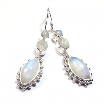 Pure silver rainbow moonstone designer earrings