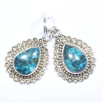 Blue Azurite 925 sterling silver ethnic style oxidized finish drop earrings