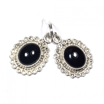 Ornate design pure silver black stone drop earrings for women