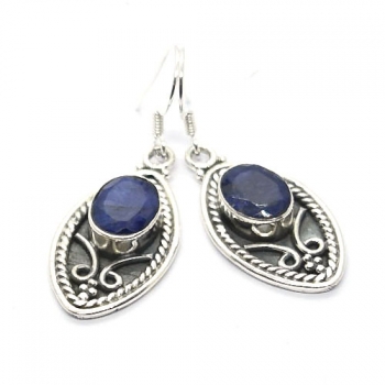 925 sterling silver oxidized finish blue stone vintage styles earrings