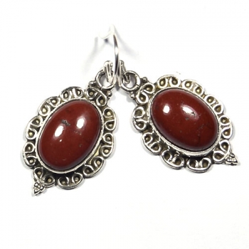 Red jasper pure silver handmade one stone drop earrings