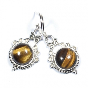 Brown tiger eye round stone sterlng silver drop earrings jewellery