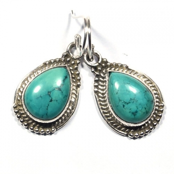 Natural Tibet turquoise tear drop sterling silver earrings jewelry