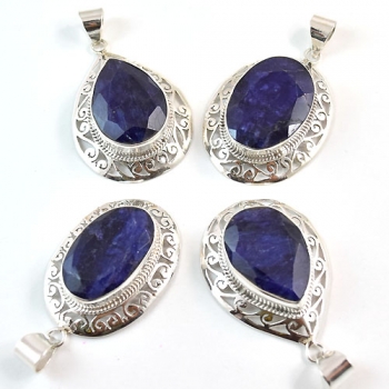 Pure Silver Sapphire Quartz Gemstone Pendant