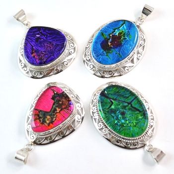 Solid Sterling Silver Dichroic Glass Pendant