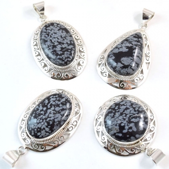 Pure Silver Obsidian Pendant Jewelry