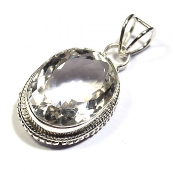 Natural clear crystal sterling silver pendant