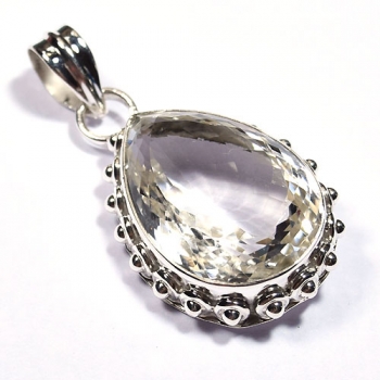 Natural clear crystal sterling silver pendant