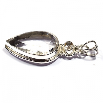 Teardrop clear crystal pure silver pendant