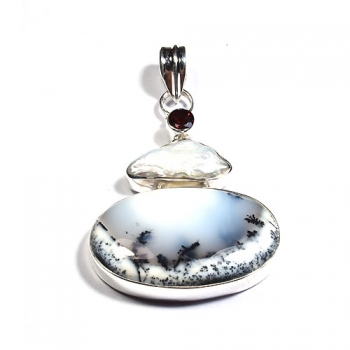 Sterling silver white dendrite agate fashion pendant