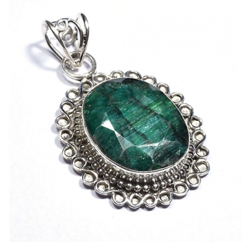 Solid sterling silver vintage style gemstone silver pendant