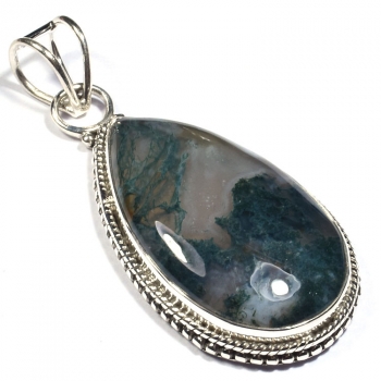925 silver moss agate gemstone pendant