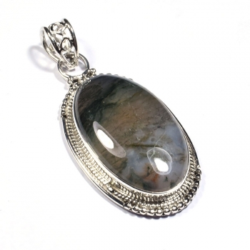 Green moss agate 925 sterling silver pendant